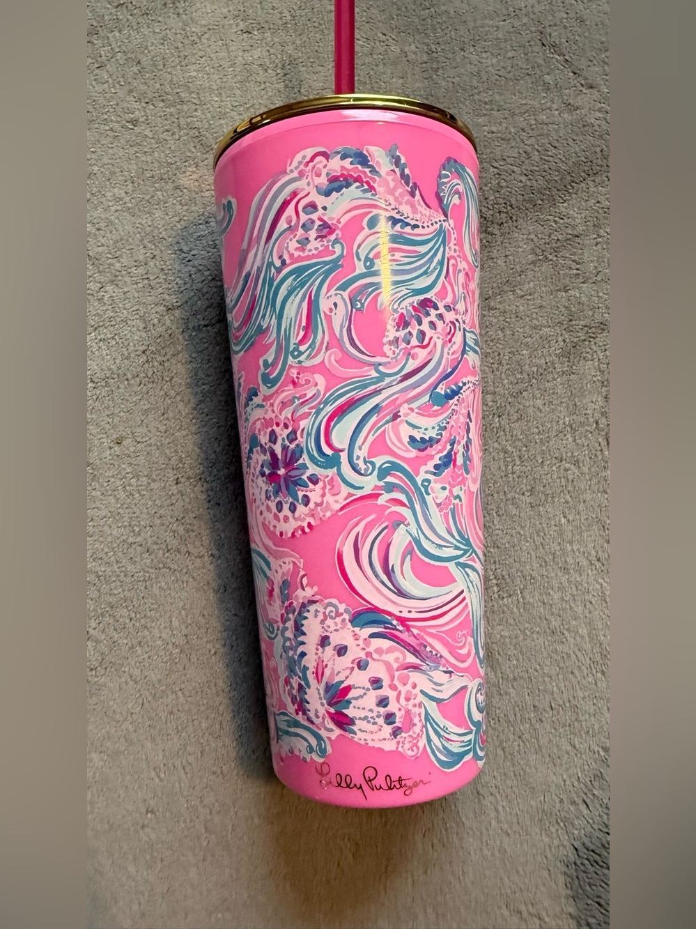 Lilly Pulitzer Pink Multicolor Swirl Tumbler with Straw